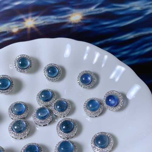 S925纯银镶嵌天然海蓝宝圆形DIY配件手链项链女款百搭价格优惠
