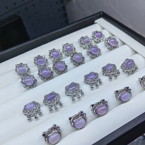 天然紫锂辉魔盒蛋面通孔水晶盒子diy项链手链配件串饰串珠材料