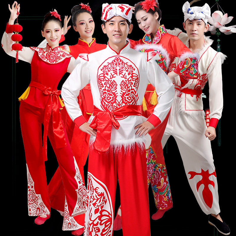 陕北安塞腰鼓服传统民族舞狮打鼓龙舟服陕西广场舞秧歌民歌演出服