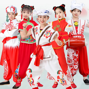 儿童安塞腰鼓舞蹈服陕北风运动会演出服中小学秧歌舞打鼓表演服装