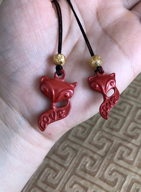 狐狸手机链台湾原矿朱砂吊坠情侣款玉坠项链随身钥匙扣玉石挂件