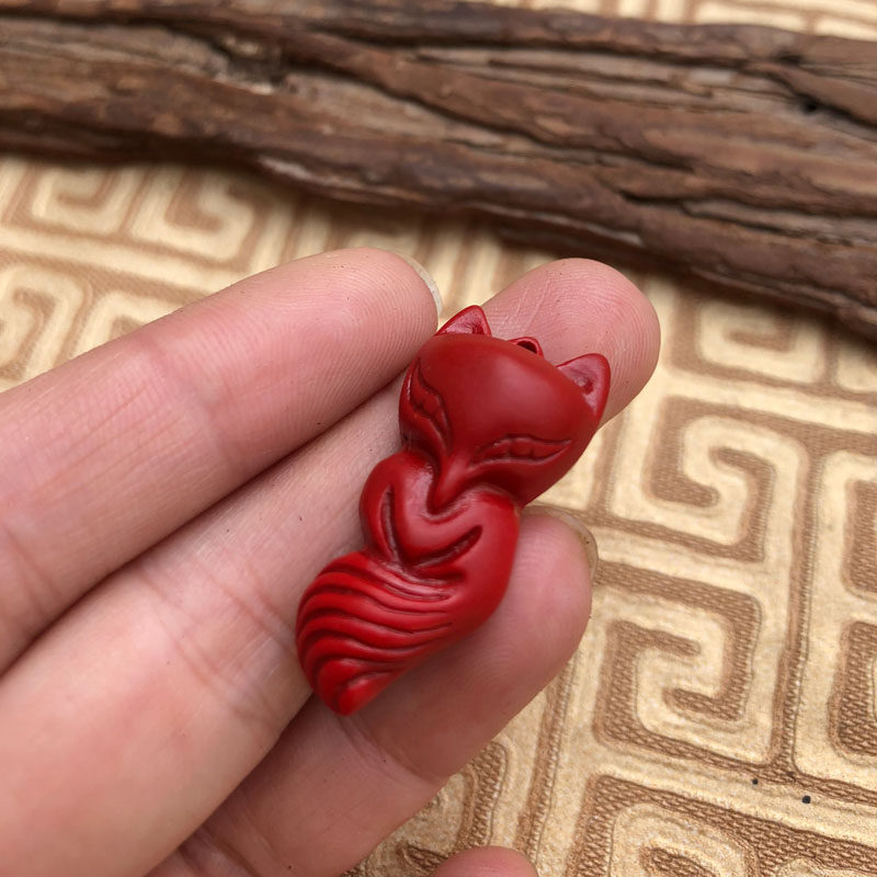 台湾朱砂中国红小狐狸男女项链包包挂件吊坠送证书