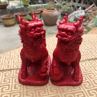 红麒麟摆件客厅汽车装饰品工艺品送证书