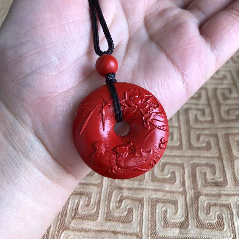 嫣芝美玉情侣朱砂平安扣项链情侣