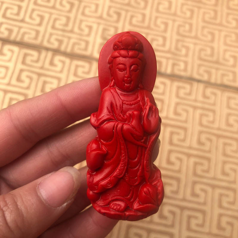 台湾天然朱砂站观音吊坠本命年帝王红菩萨项链送证书