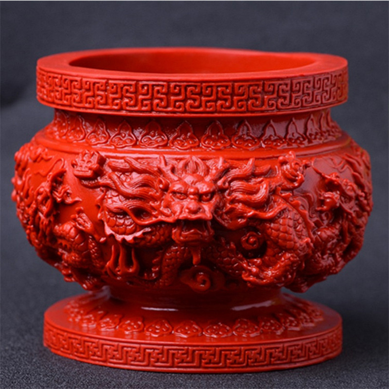 原色朱砂帝王红双龙戏珠证书摆件