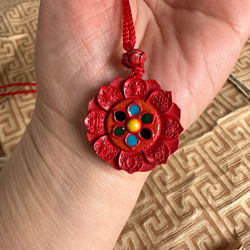 嫣芝美玉男女朱砂莲花项链毛衣链