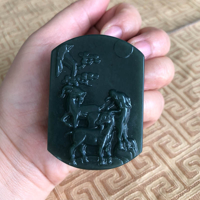 三羊开泰皮带扣天然和田青玉男款玉扣领头羊生肖玉牌可穿皮带扣子
