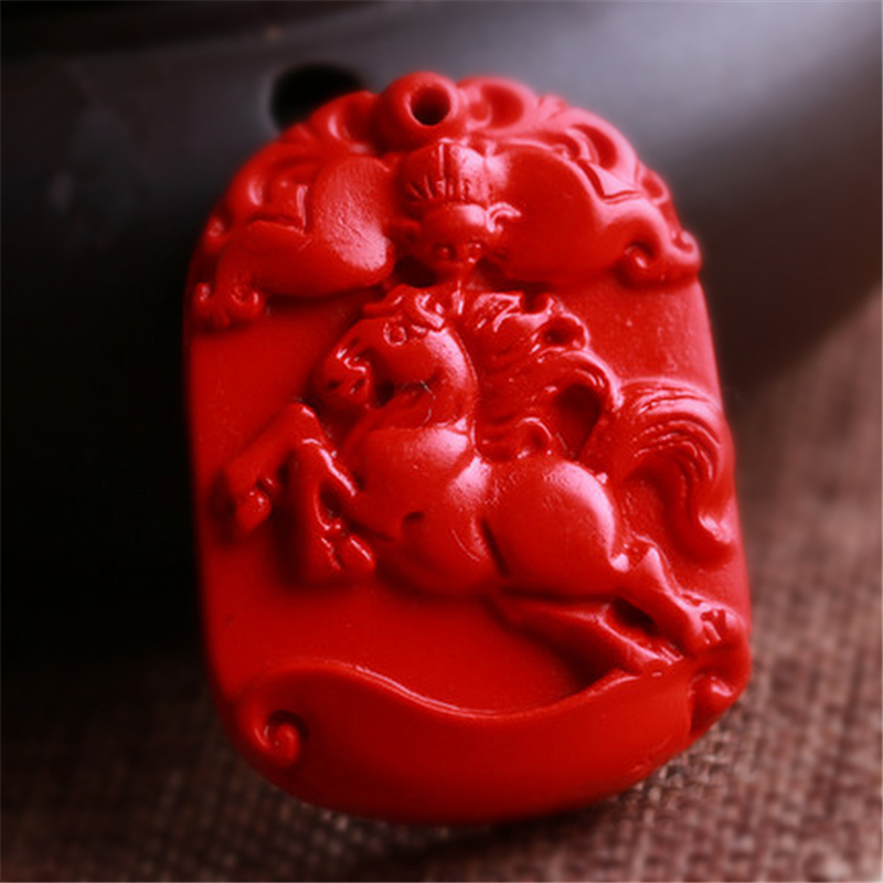 马到成功吊坠台湾原色朱砂帝王红生肖龙马玉佩男女项链送证书