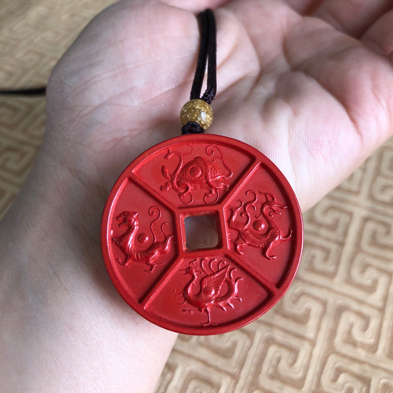 中华四神钥匙扣台湾原矿朱砂玉佩项链本命年护主圆牌吊坠玉石挂件