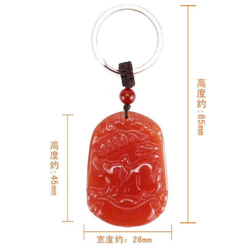 天然红玛瑙生肖猪玉佩挂件大金猪男女钥匙扣送证书