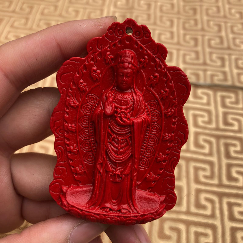 南海观音吊坠台湾天然朱砂帝王红本命年转运护身菩萨项链证书