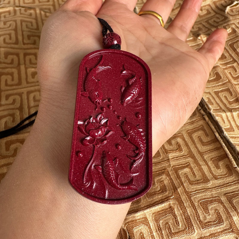 吉祥鱼牌项链天然紫金砂挂件年年有余玉佩吊坠男女钥匙扣送证书