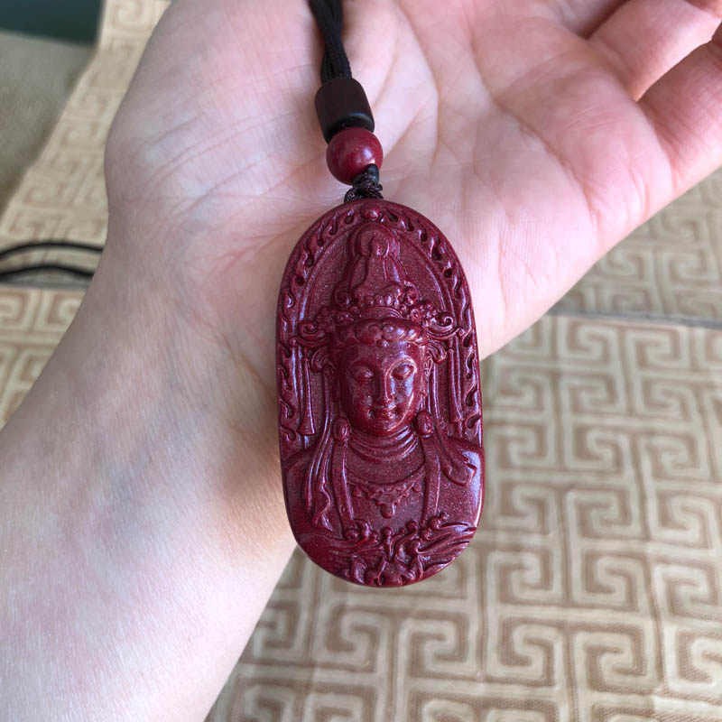 台湾原色朱砂南海观音吊坠降龙观音玉佩项链女送证书