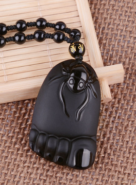 知足常乐天然黑曜石小脚丫玉坠