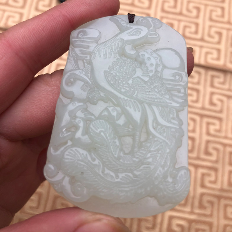 天然和田玉招财火凤凰玉佩项链五行缺火补火本命年吊坠送证书