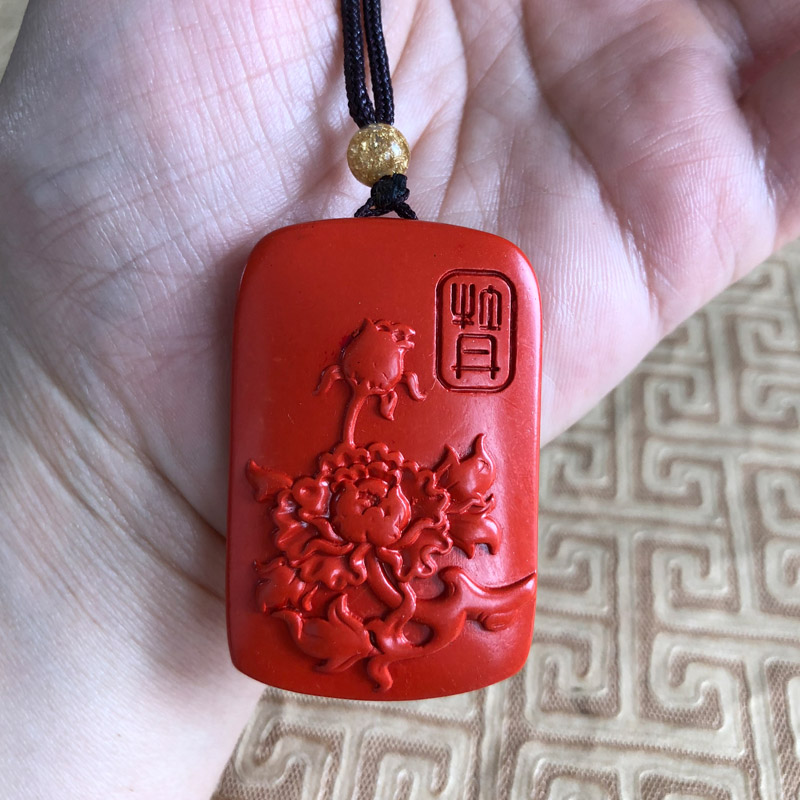 牡丹玉佩项链台湾原色朱砂吊坠花朵玉牌钥匙扣白虎玉石吉祥挂件
