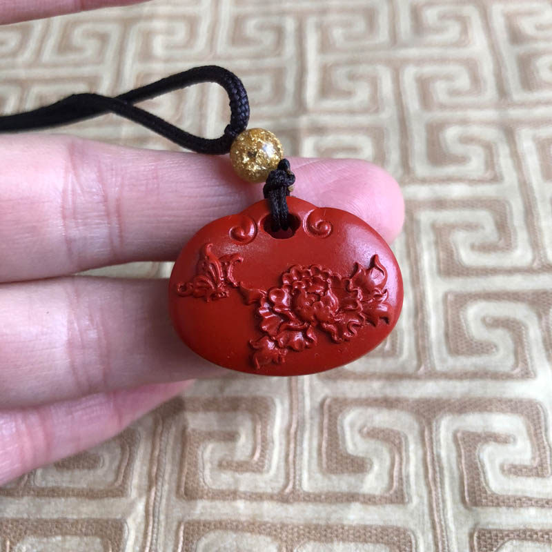 台湾原色朱砂花开富贵吊坠男女随身玉佩项链送证书