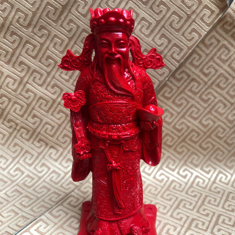 如意元宝财神爷风水摆件台湾朱砂帝王红财神供奉摆件送证书