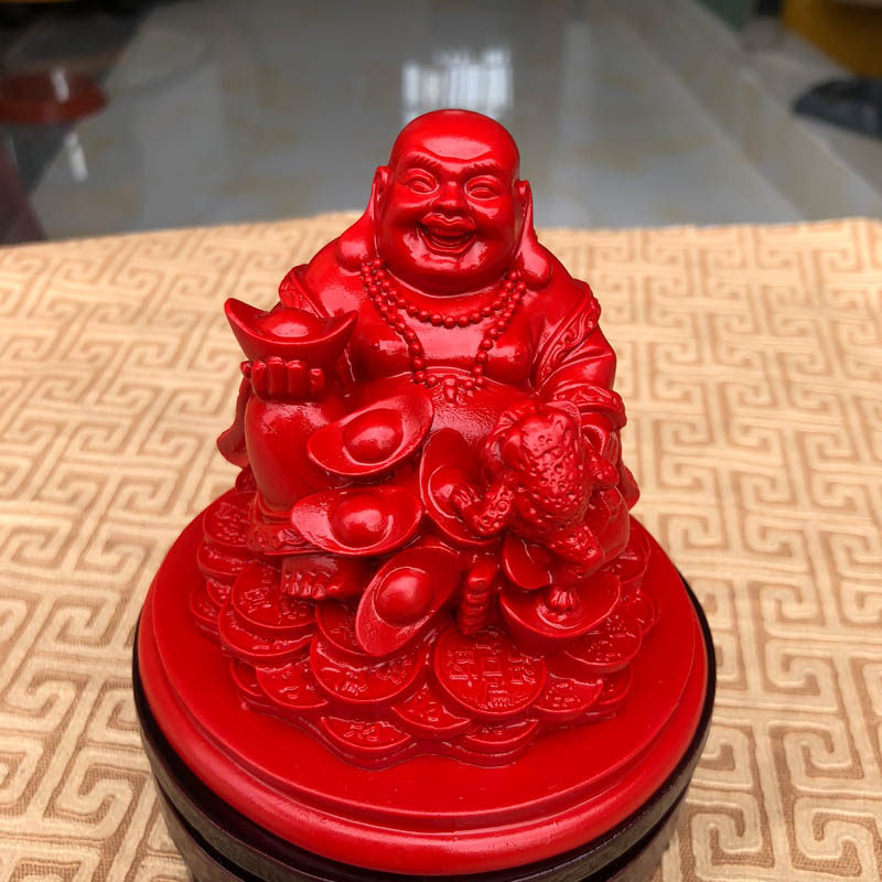 蝉联佛摆件红朱砂元宝玉佛工艺品装饰送证书