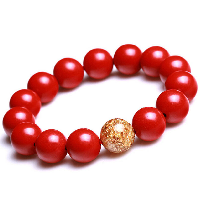 朱砂佛珠手链台湾原色朱砂帝王红圆珠手链玉串送证书