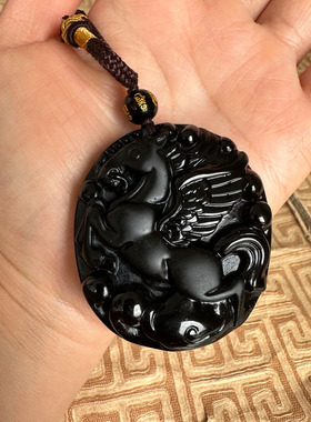 嫣芝美玉男女黑曜石飞黄腾达项链