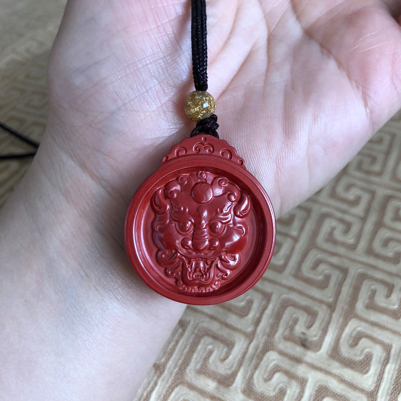 圆牌貔貅玉佩项链台湾原矿朱砂神兽护主吊坠男女随身钥匙扣挂件