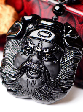 玉钟馗头项链天然黑曜石天师钟馗吊坠男女玉佩挂件送证书