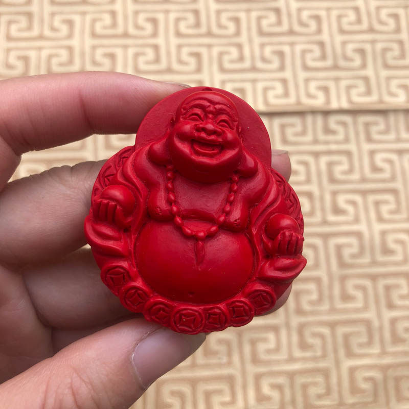 台湾天然朱砂佛公项链帝王红大肚佛吊坠送证书