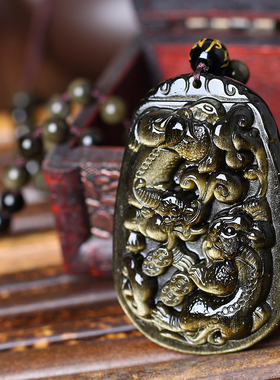 招财黑曜石貔貅赐福吊坠送证书