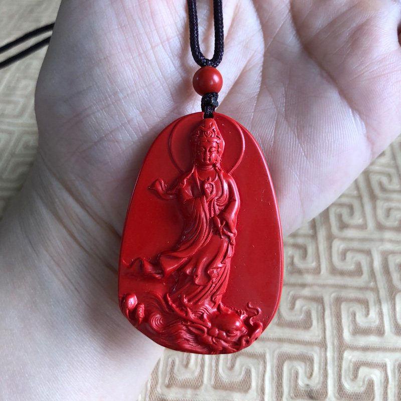 及时观音玉佩项链台湾原色朱砂吊坠观音送子挂件钥匙扣男女手机链
