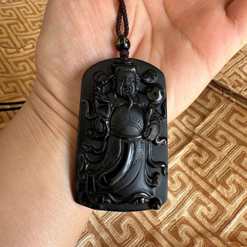 嫣芝美玉男女黑曜石财神爷吊坠