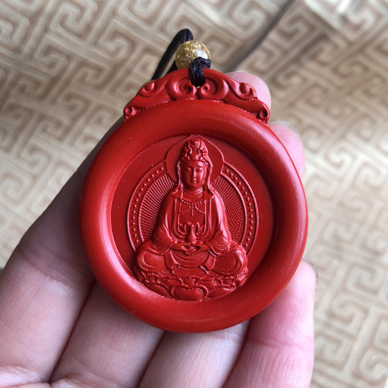 帝王红莲花观音玉佩佛光普照吊坠