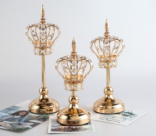 网红欧式轻奢水晶烛台婚庆主餐桌金属摆件浪漫烛光晚餐气氛饰品