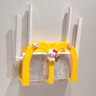 无线wifi电视机顶盒路由器置物架可爱卡通KT猫免打孔收纳盒子壁挂