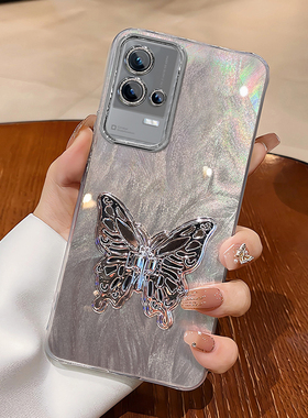 iQOO8手机壳爱酷高级感v2136a全包防摔保护iq008pro硅胶软壳气质5g羽纱蝴蝶支架V2141A镜头膜全包ins可爱女生