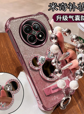 Realme12手机壳米奇镜子RMX3992硅胶软套防摔5G真我12x镜头膜保护3993四角气囊OPPO创意带手链oppo奢华感女生