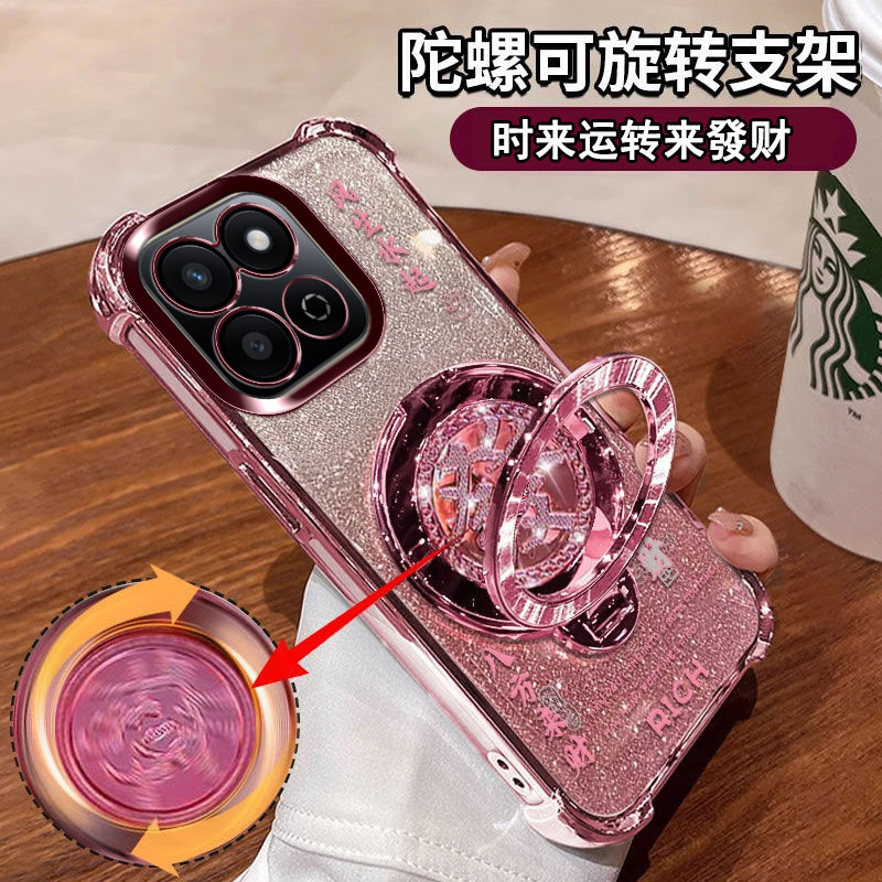 适用于华为荣耀畅玩60plus手机壳ALT一AN00全包镜头膜honor四角气囊puls财神爷ALTAN高档网红honor可爱少女风