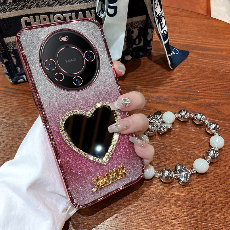 华为mate60手机壳mete60pro十保护套m60por硅胶ALN一AL00全包BRA防摔p软壳mt带镜子80女meta6o创意10加可爱钻