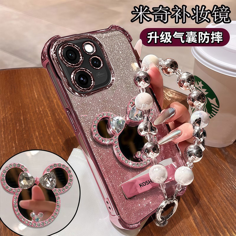 适用于oppoReno15C手机壳时尚个性PMD110米奇镜子5G四角气囊reno15c全包边镜头膜OPPO创意带手链op可爱少女风