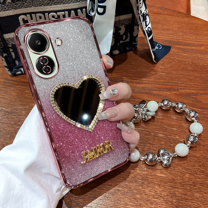 红米13c硅胶创意手机壳带镜子