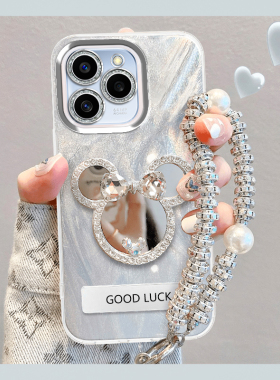 适用于oppoReno15手机壳羽纱米奇镜子Reno15pro简约电镀银PLW110硅胶软壳opo奢华感带手链PLV110镜头膜保护套