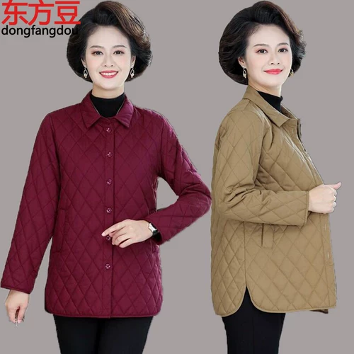 Демисезонная стеганая куртка для матери, легкий и тонкий пуховик, тонкая рубашка, для среднего возраста