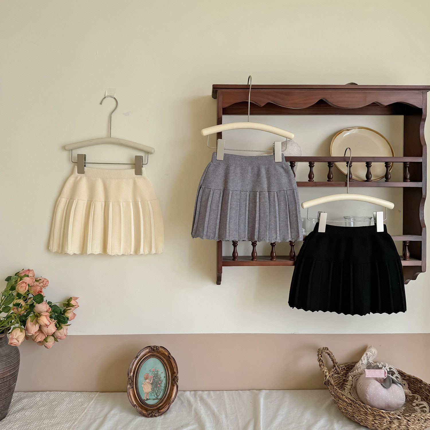 1-8岁女童春秋冬百搭小短裙宝宝半身裙儿童针织百褶裙女孩毛线裙