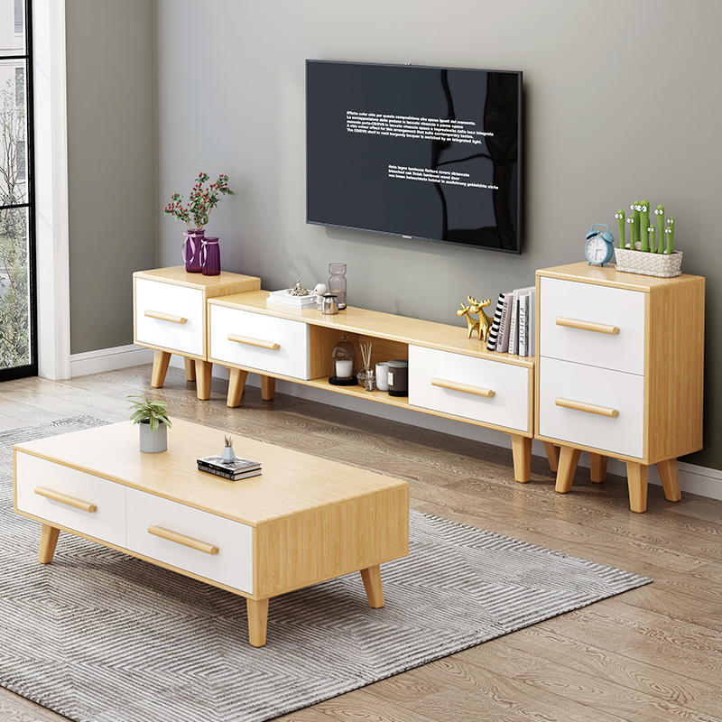 小户型客厅实木电视柜茶几组合