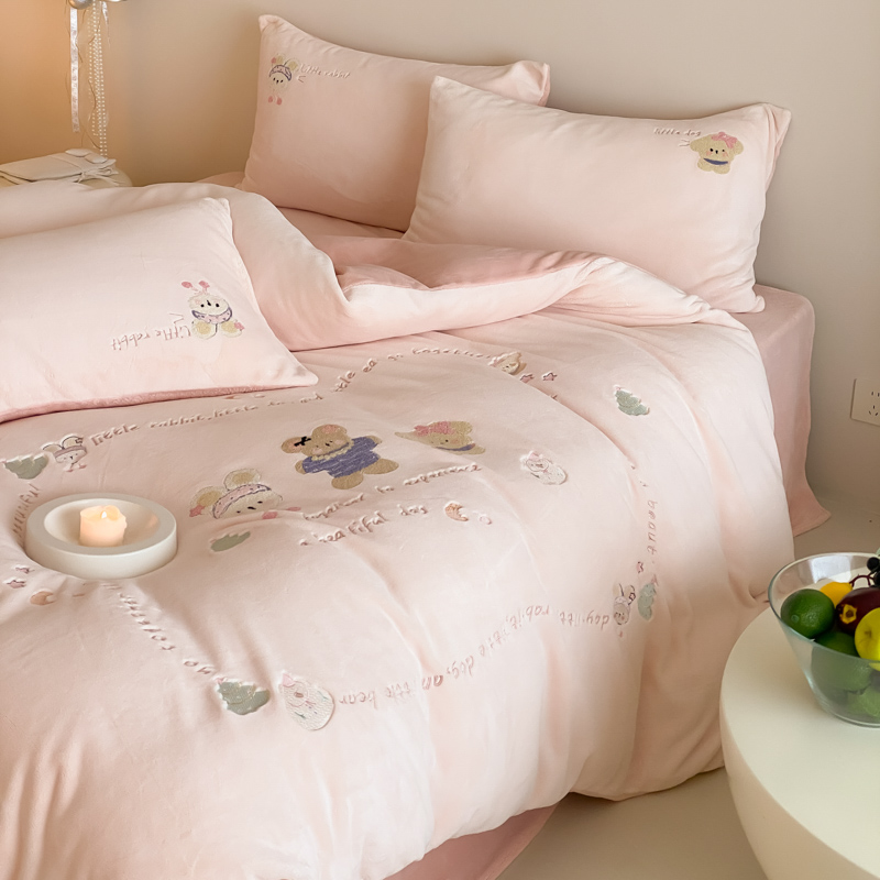 暖冬季珊瑚绒床上四件套牛奶绒