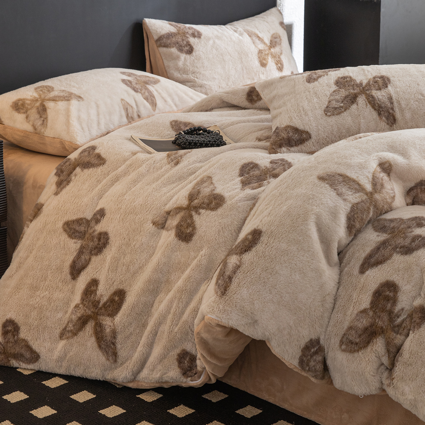 兔兔绒被套四件套加绒加厚保暖