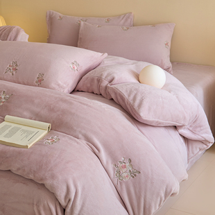 冬季加厚超柔软牛奶绒四件套a类母婴级毛绒珊瑚绒床单被套床笠款