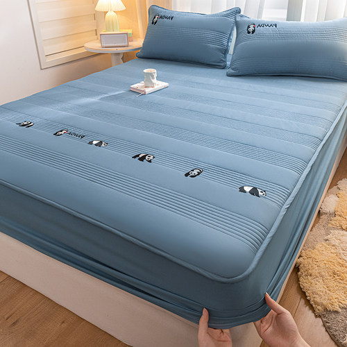 A类全棉熊猫刺绣夹棉床笠全包