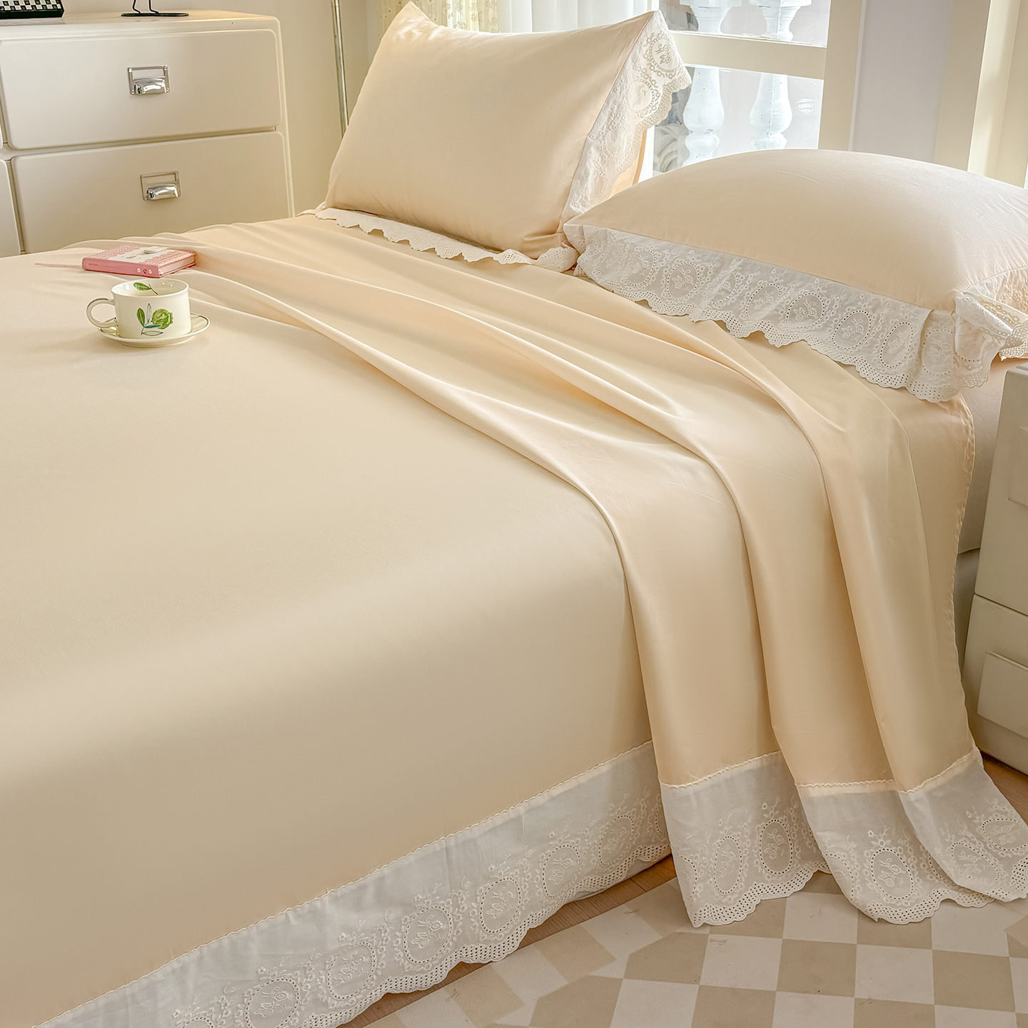 2025新款新疆长绒棉蕾丝花边床单